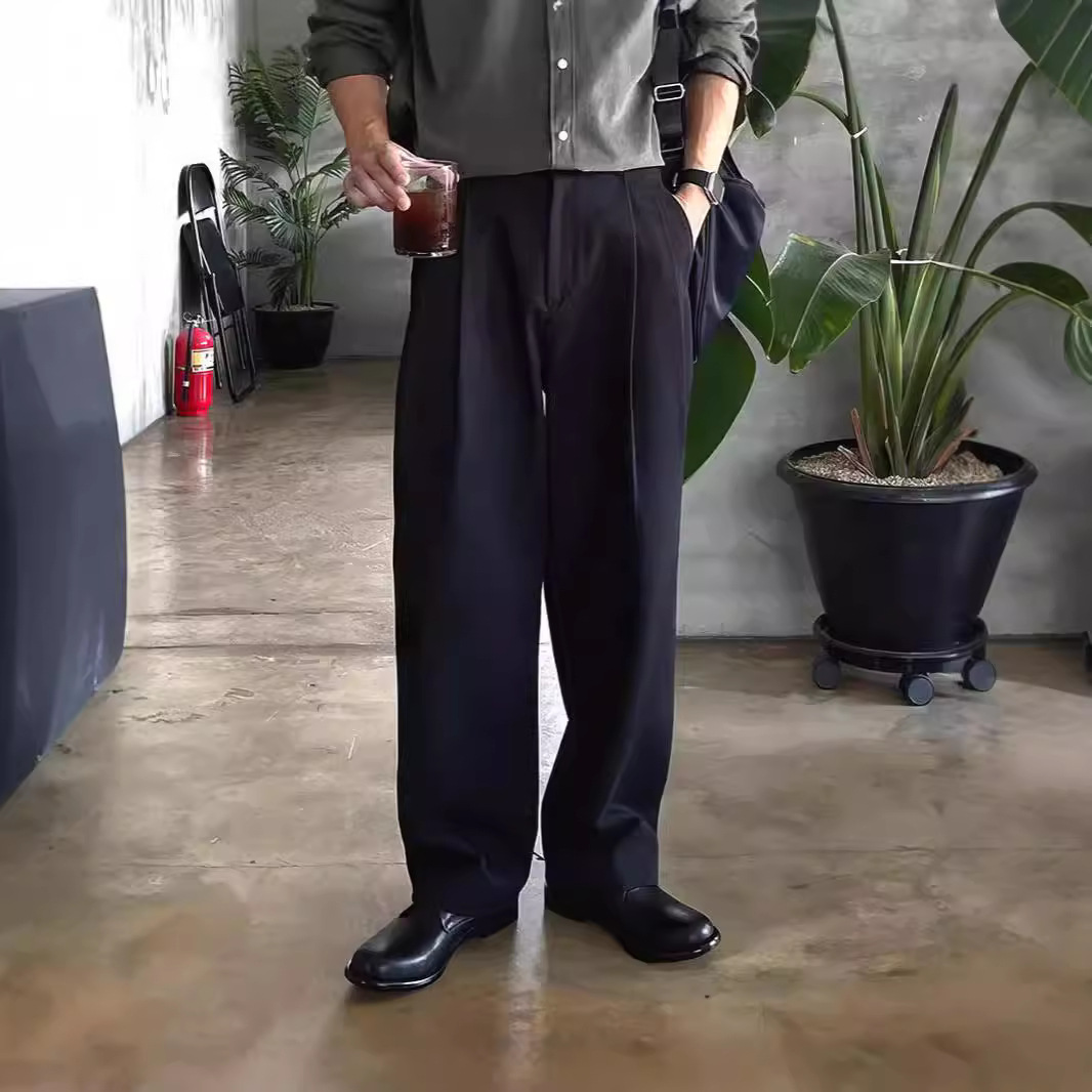 メンズダークグレーブラックソリッドカラーカジュアルビジネスト - Mens Fashion Dark Grey Pants のレビューと価格