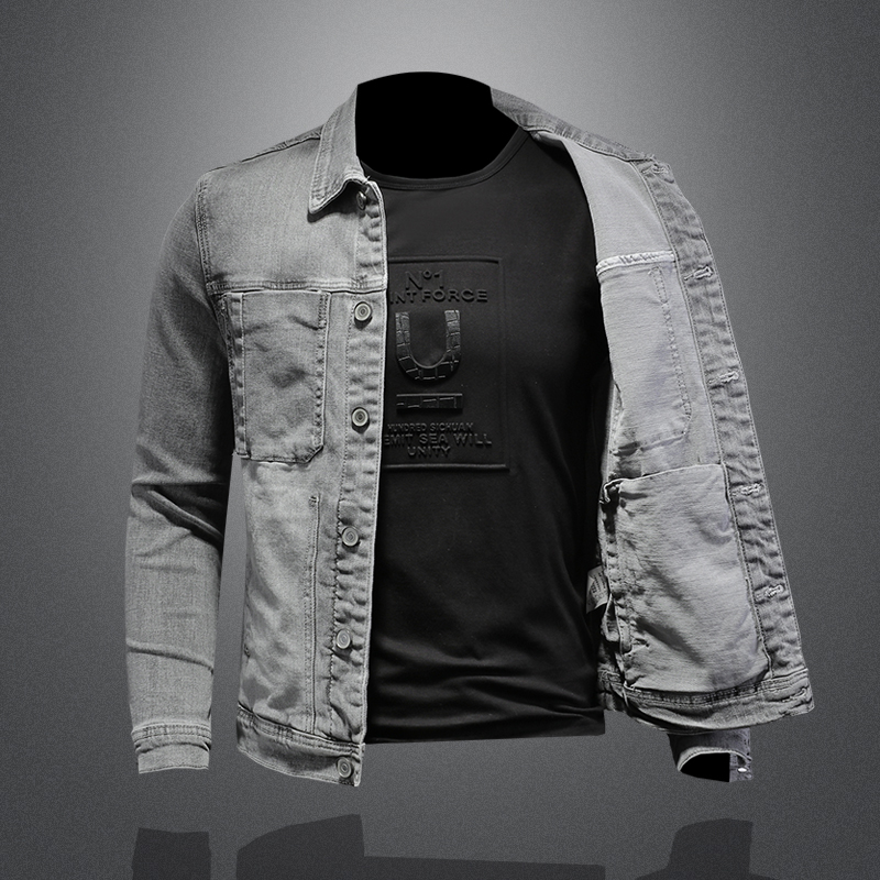 メンズデニムジャケット,襟を折りたたんだトレンディなデニムジ - Mens Fashion Denim Jacket のレビューと価格