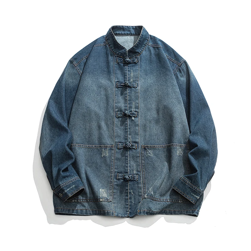 中国風デニムジャケット男性ストリートウェア東洋服秋男性ジーン - Mens Fashion Denim Jacket のレビューと価格