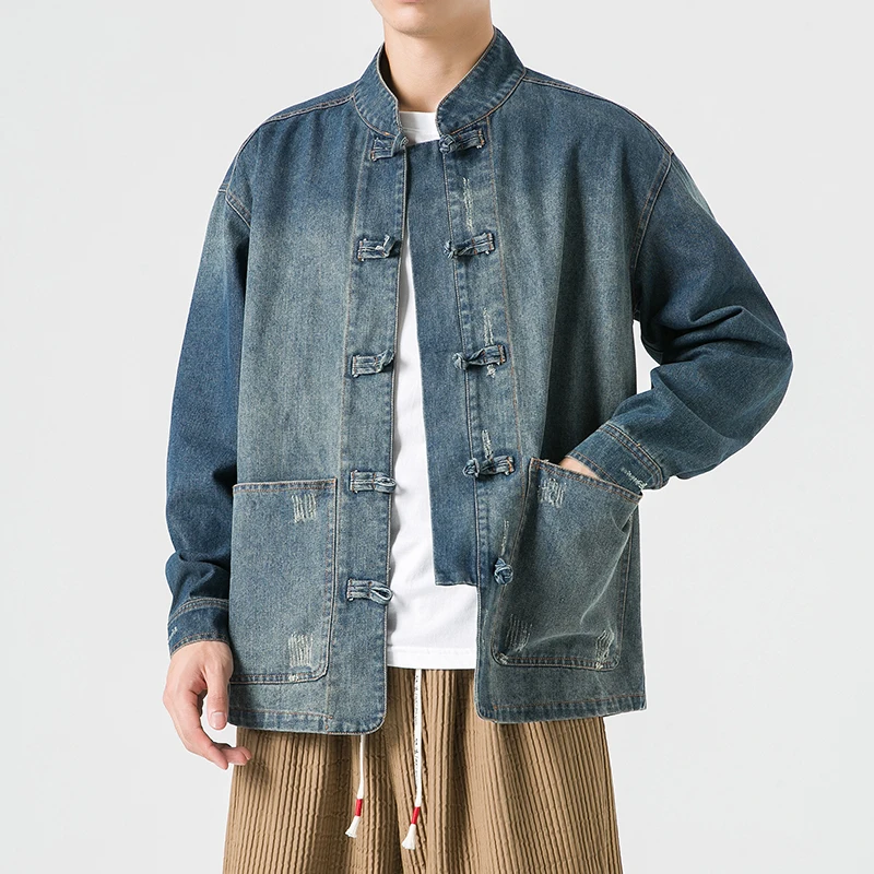 中国風デニムジャケット男性ストリートウェア東洋服秋男性ジーン - Mens Fashion Denim Jacket のレビューと価格