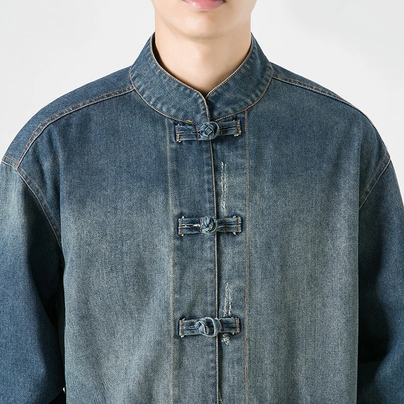 中国風デニムジャケット男性ストリートウェア東洋服秋男性ジーン - Mens Fashion Denim Jacket のレビューと価格