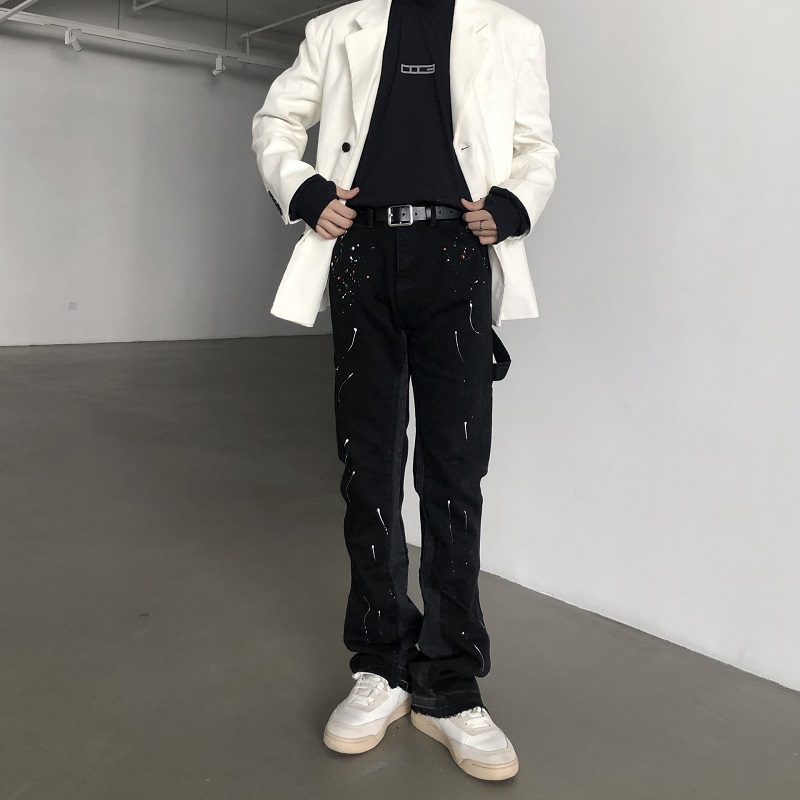 2025 新落書きスプラッシュインク破壊部門ジーンズ原宿カジ - Men'S Fashion Jeans And Boots のレビューと価格