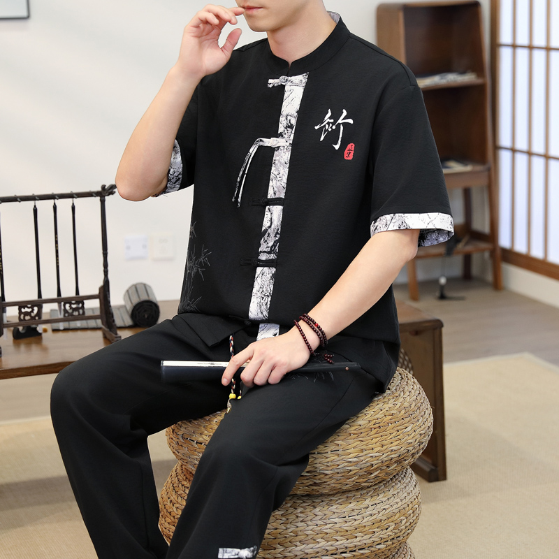 2026年春 メンズカジュアルセット 中華風シャツ+パンツ  - Men'S Fashion Trousers のレビューと価格