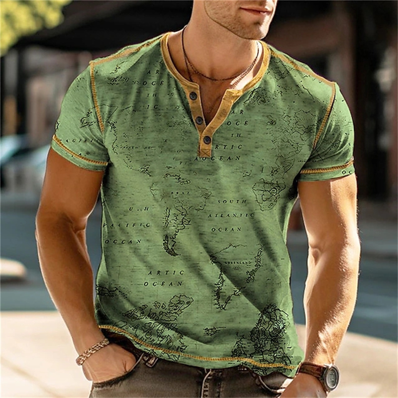 メンズヘンリーシャツ 面白い3DプリントTシャツ ストリート - Men Fashion Vintage のレビューと価格