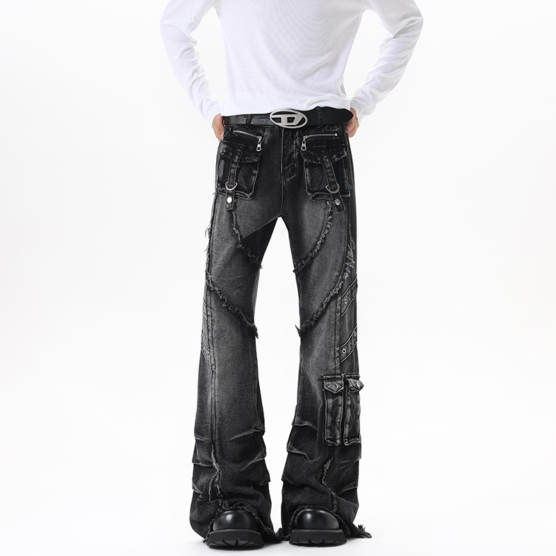 男性パーソナライズされたストリートジーンズジッパーパッチワー - Men'S Fashion Jeans And Boots のレビューと価格