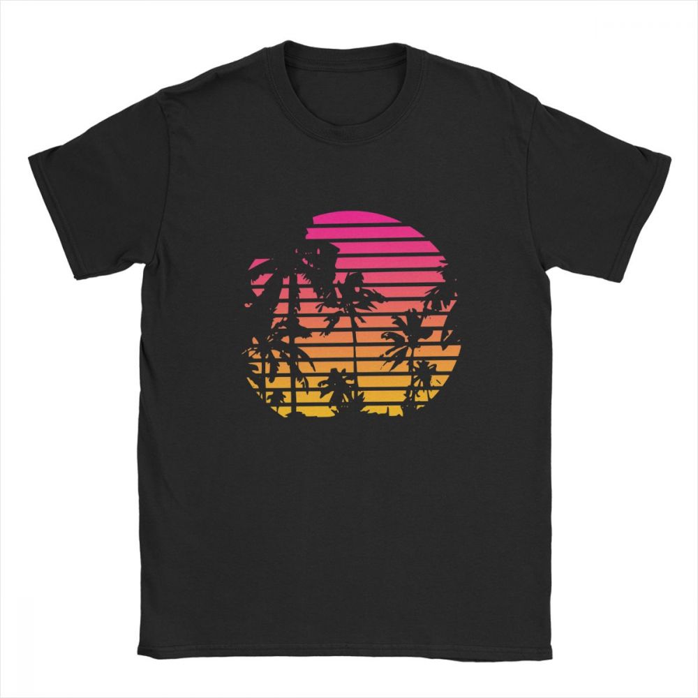 サンセットパームツリーヴィンテージTシャツ80年代合成波服蒸 - Men'S Fashion From The 80S のレビューと価格