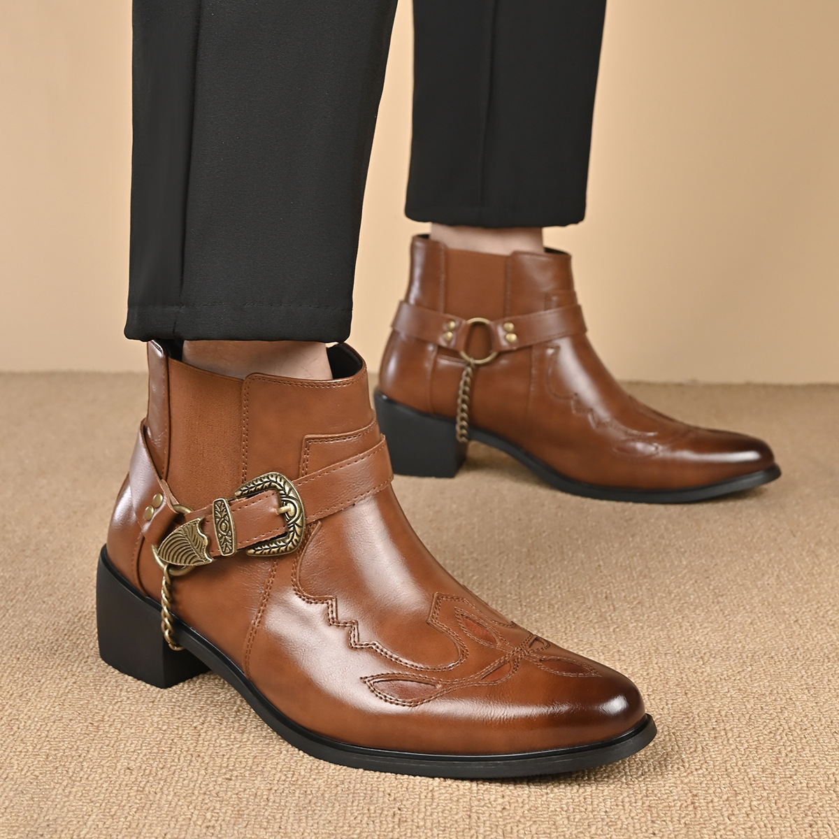2026年メンズヴィンテージカウボーイブーツ、レザーハイカッ - Men'S Fashion Old Money のレビューと価格