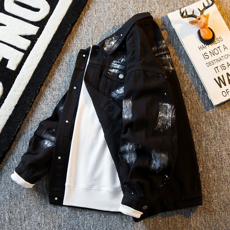 秋と春のファッショントレンドプリントアメリカンヴィンテージワ - Mens Fashion Denim Jacket のレビューと価格