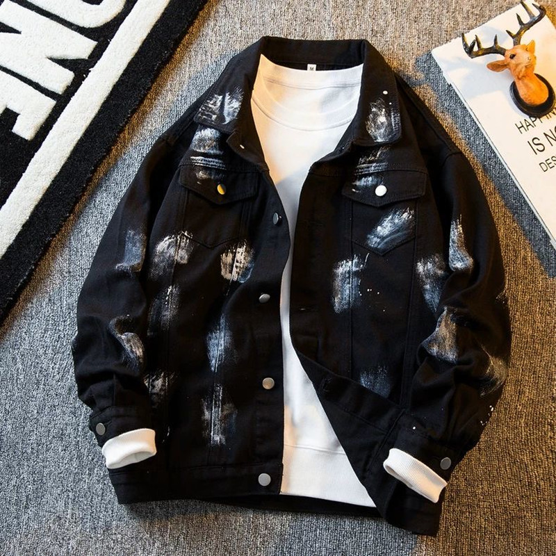 秋と春のファッショントレンドプリントアメリカンヴィンテージワ - Mens Fashion Denim Jacket のレビューと価格