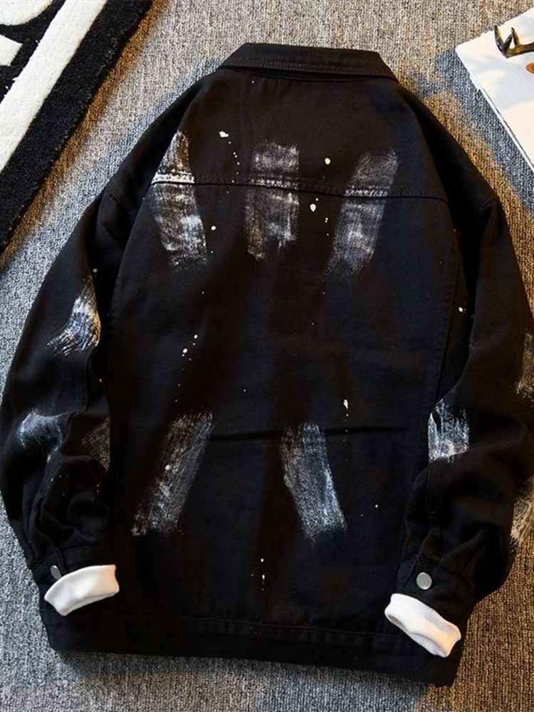 秋と春のファッショントレンドプリントアメリカンヴィンテージワ - Mens Fashion Denim Jacket のレビューと価格