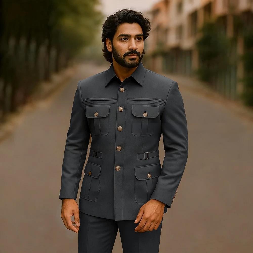 ファッションダークグレーメンズスーツ エレガントなウェディン - Mens Fashion Dark Grey Pants のレビューと価格